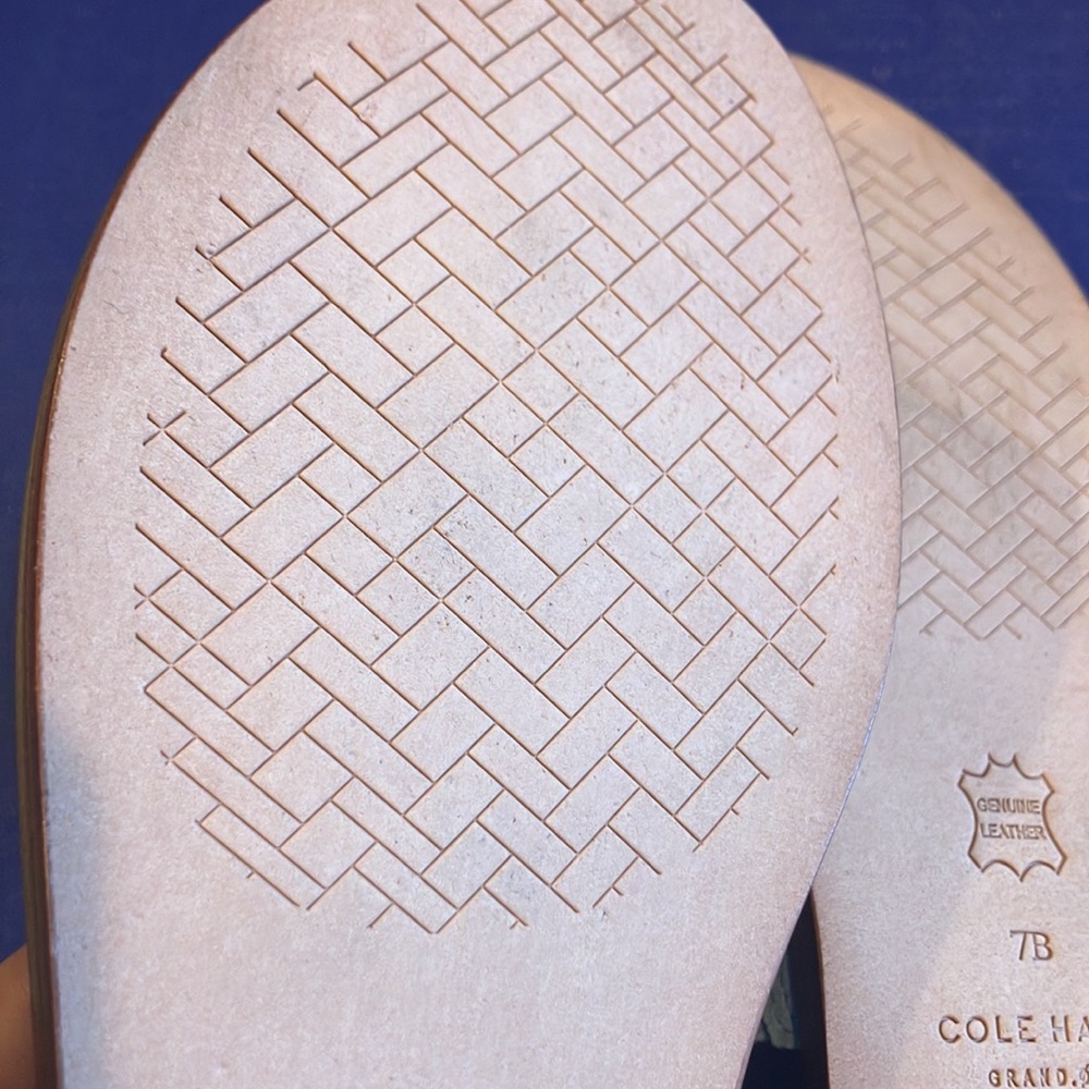 Cole Haan Anica Thong Sandal Women's Blue Straw-Pecan Leather Size 7 Flip Flop - Picture 6 of 8